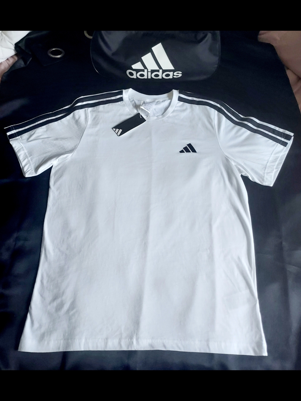 Adidas Men’s White Logo Stripe Crew Tee